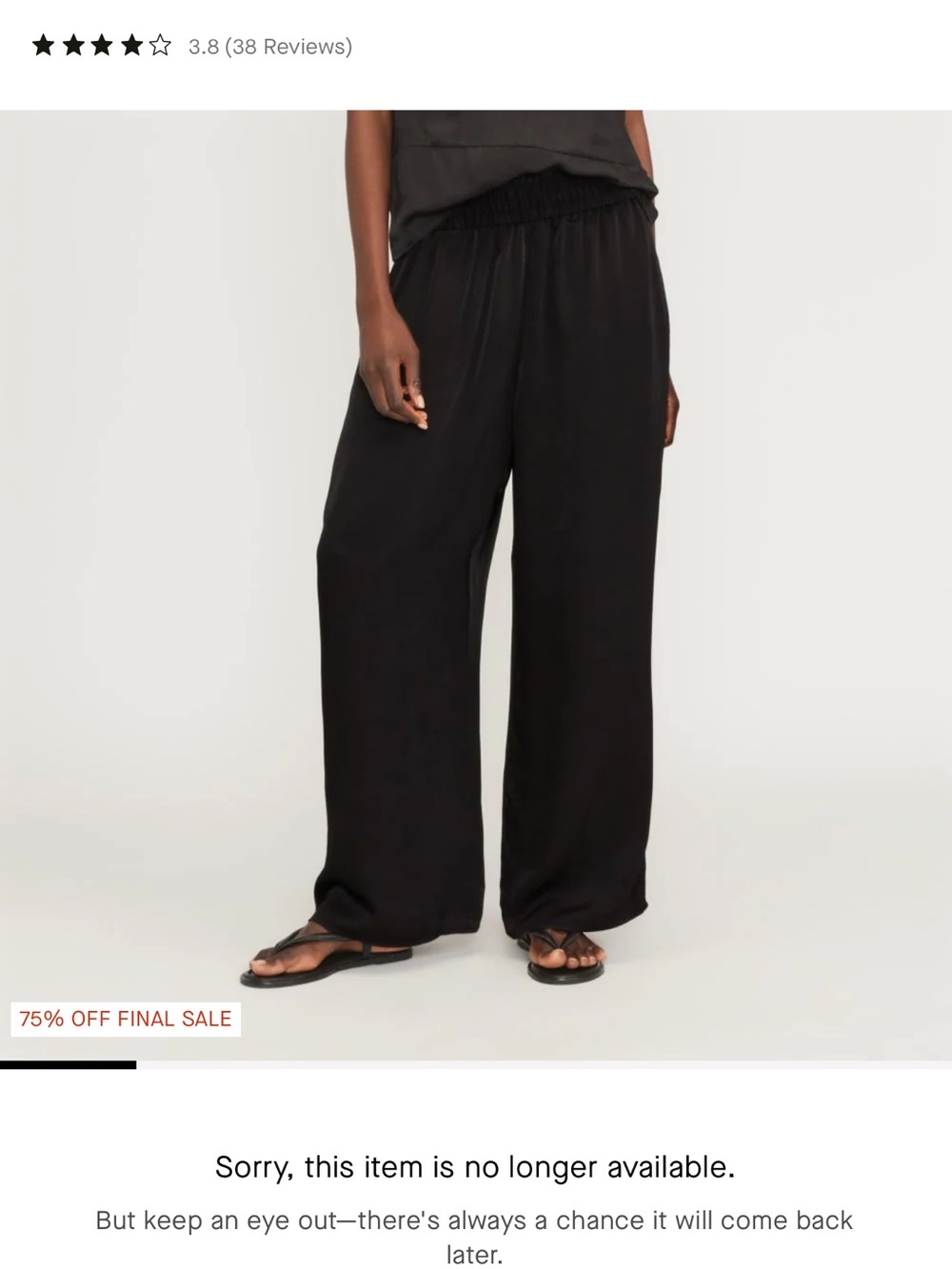 Everlane Black Wide-Leg Satin trousers with Smocked Waist